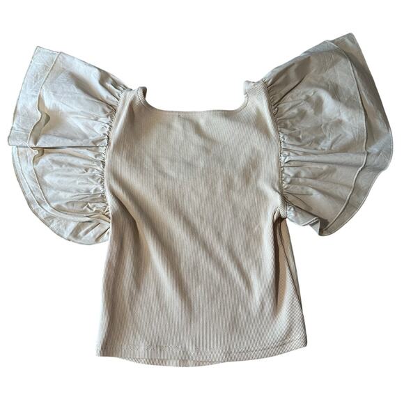 Miou Muse Ribbed Flutter Sleeve Top Blouse M - Picture 4 of 7